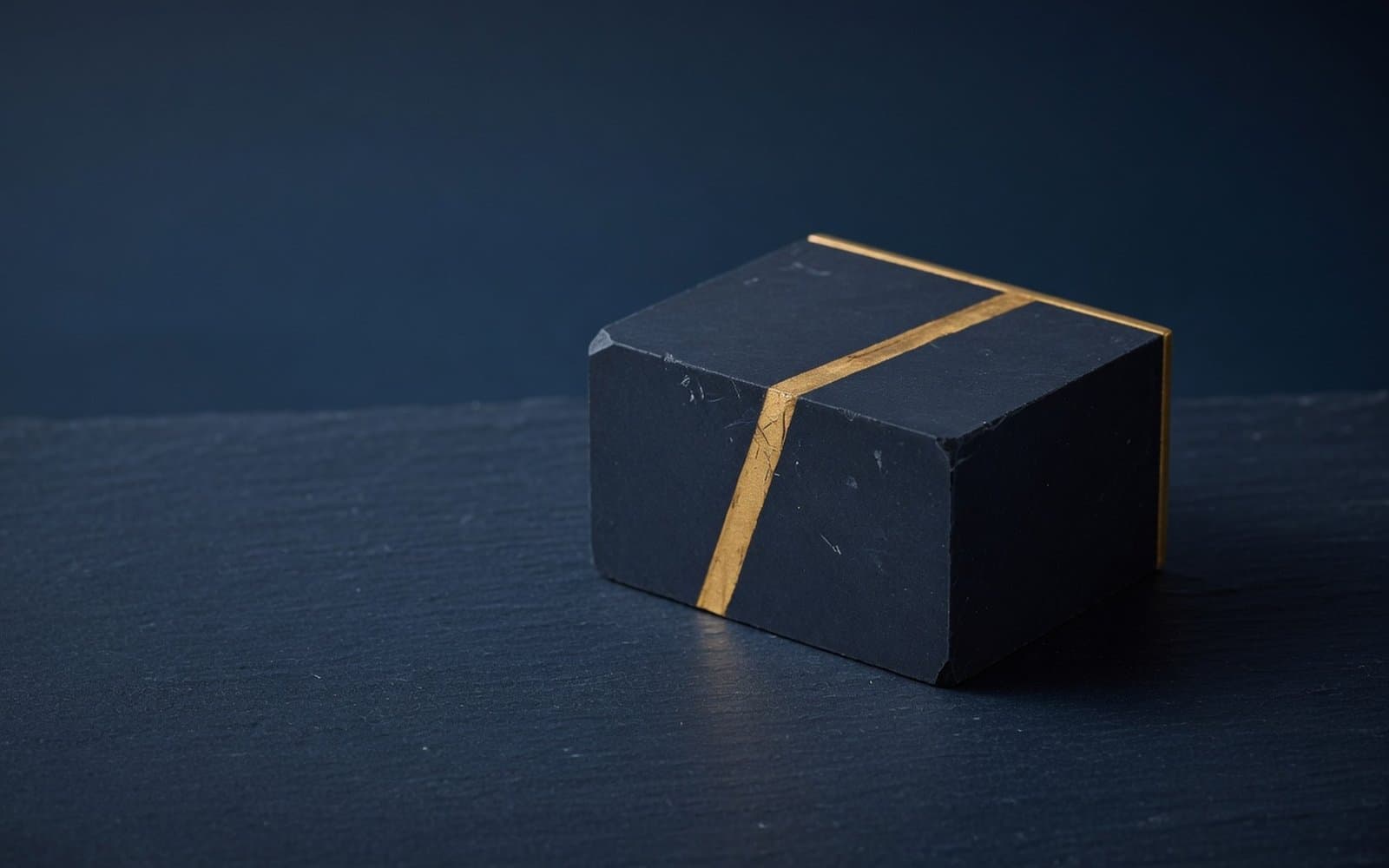 A navy stone cornerstone with a gold seam